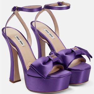 MIU MIU Satin Bow Platform Purple Sandals